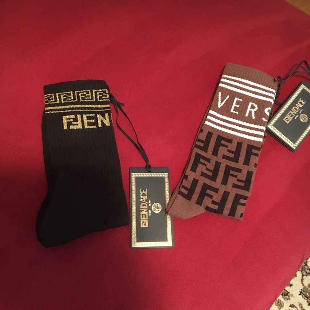 Fendi x Versace (Fendace) 2022 large socks. Black and brown pair. Logo. Sold out